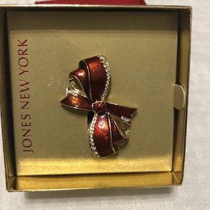 Jones New York Brooch Gold -Tone Red Bow Crystal